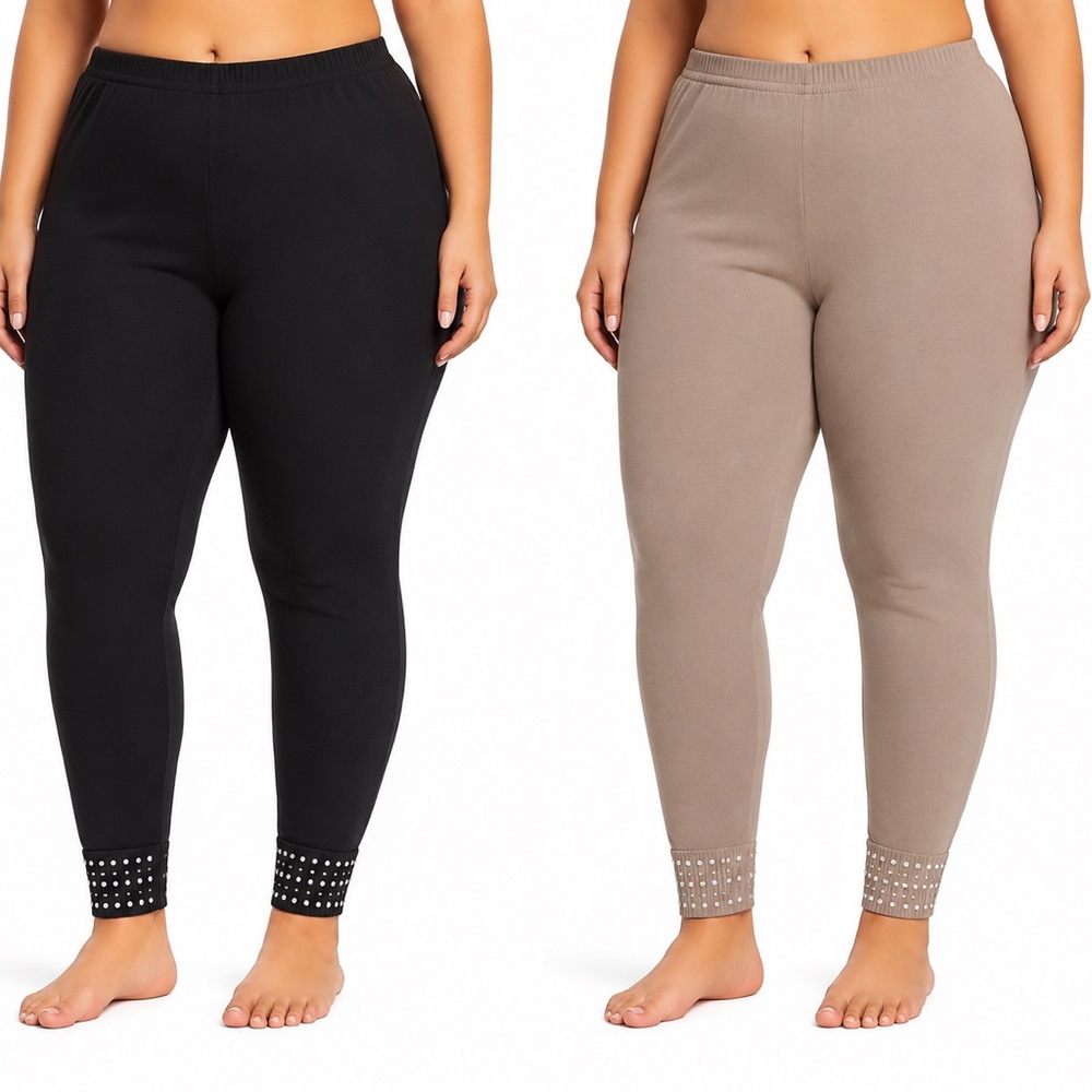 Plus Size Studded Ankle Leggings - Black & Taupe-set of two